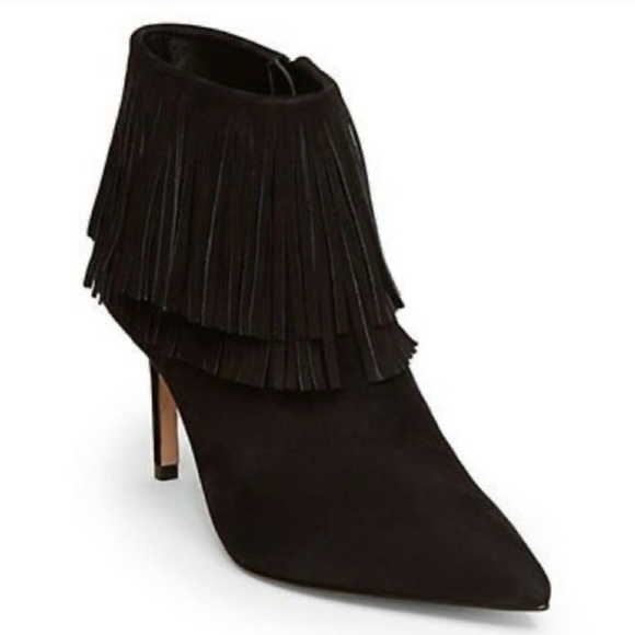 Brian Atwood Nova Suede Leather Fringe Ankle Women's Booties Size 7 Black. - Picture 1 of 16